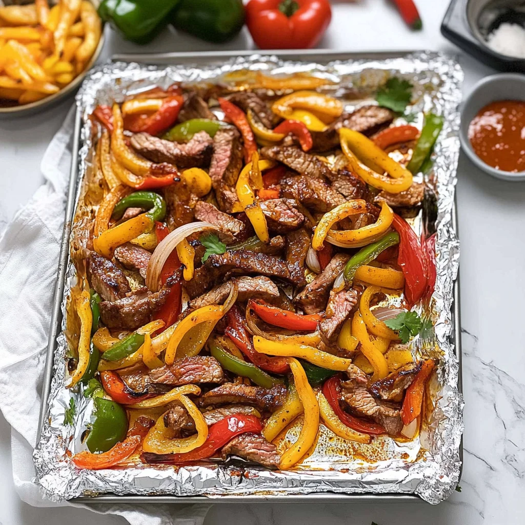 sheet pan steak fajitas​