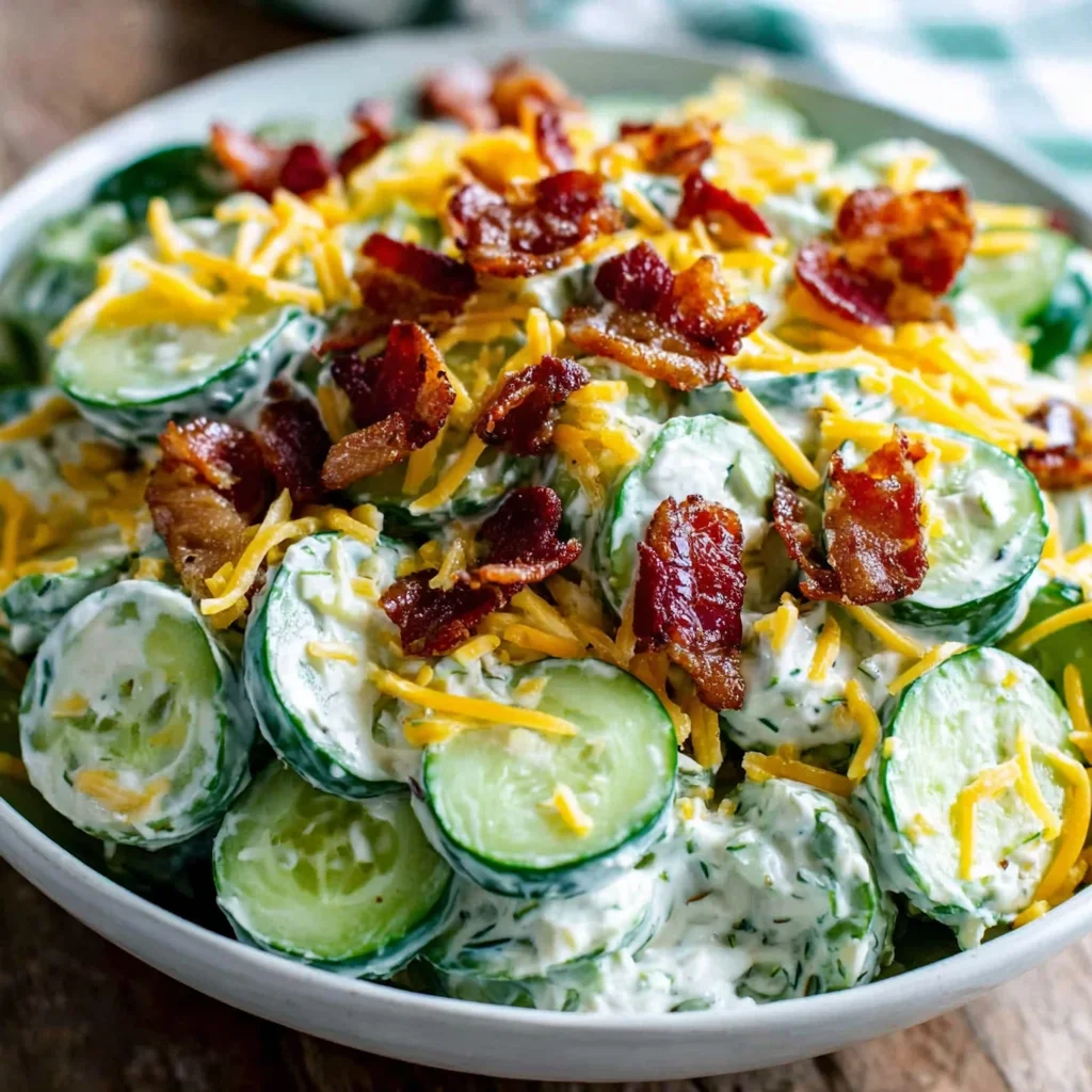 Creamy Cucumber Salad with Bacon and Cheese
