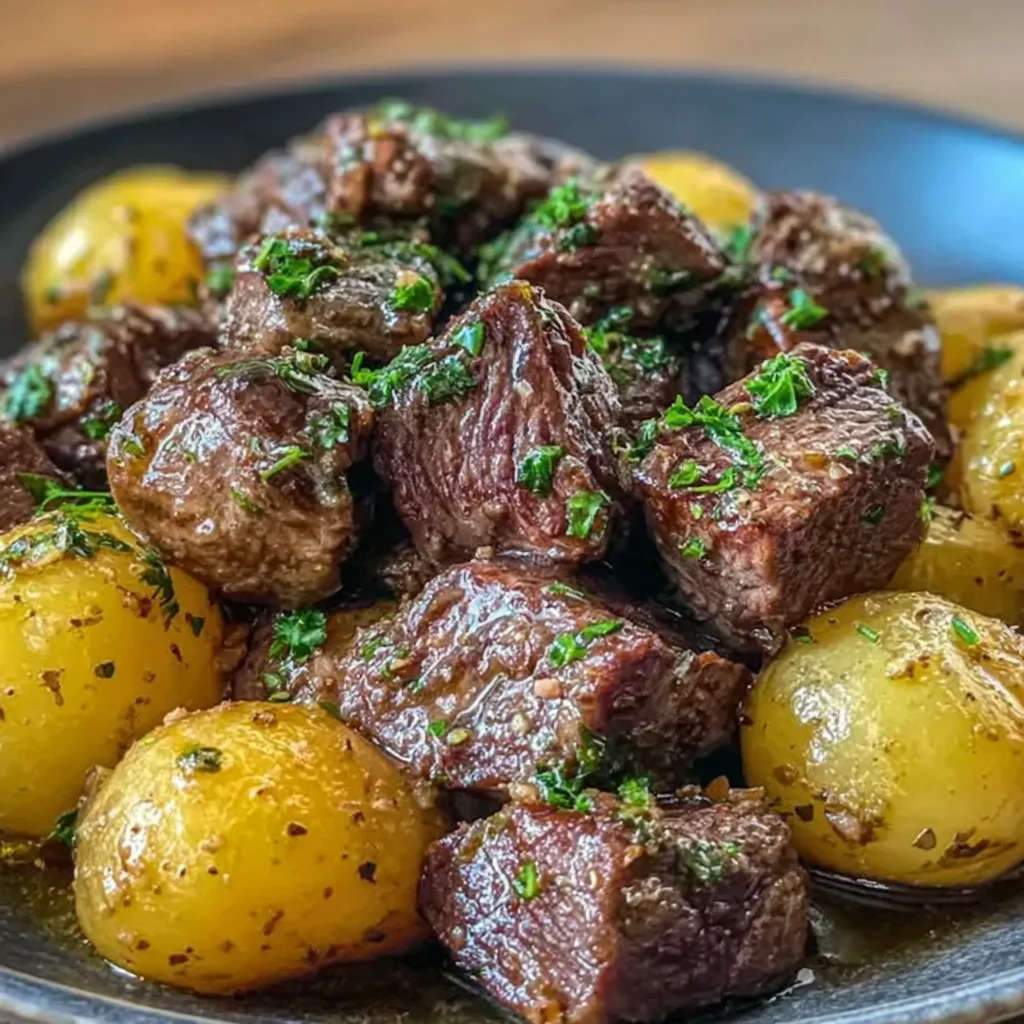 Garlic Butter Beef Bites & Potatoes