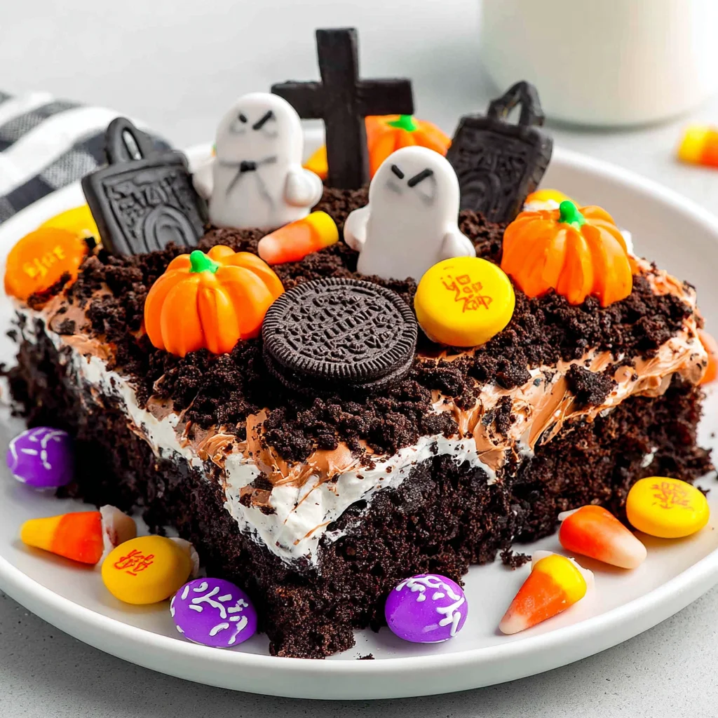 Halloween Graveyard Chocolate Poke Cake