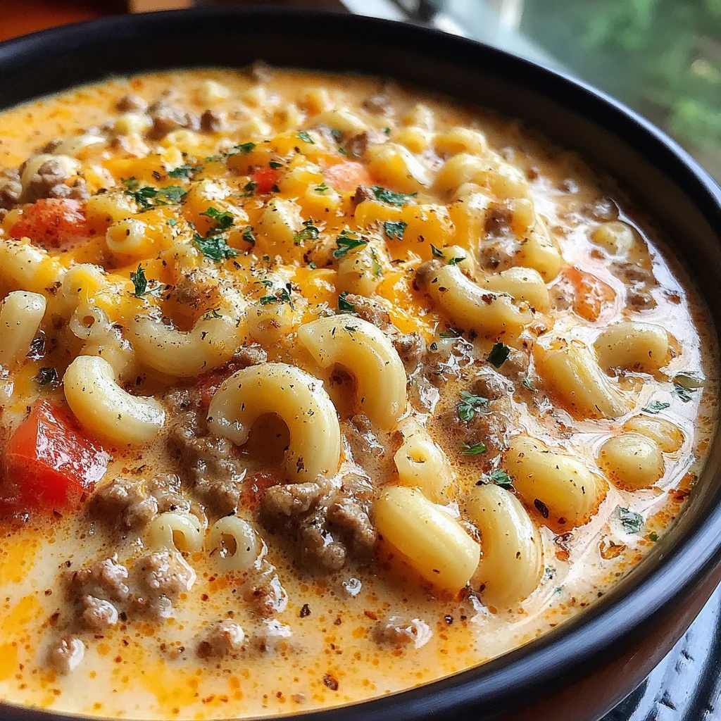 One-Pot Macaroni Cheeseburger Soup