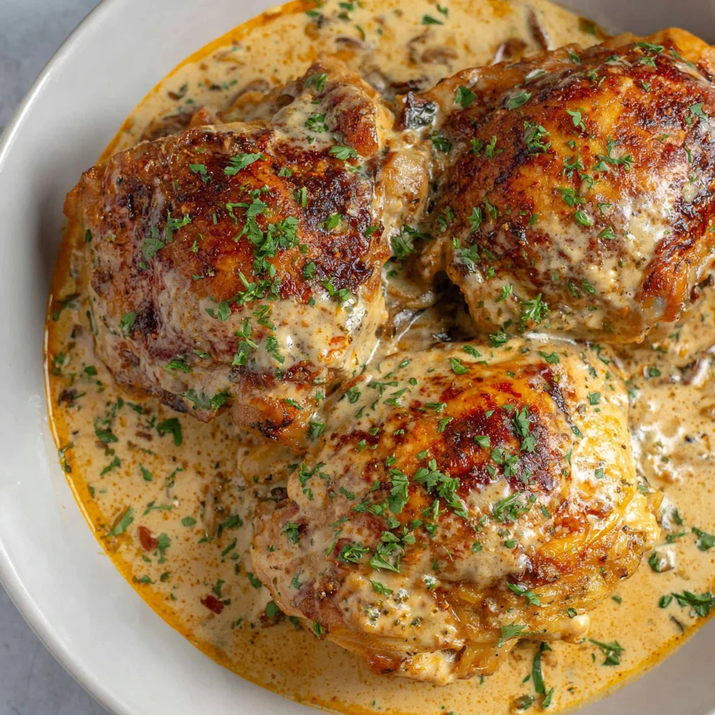 The Best Oven Baked Creamy Chicken Thighs Recipe: Crispy Skin, Silky Sauce