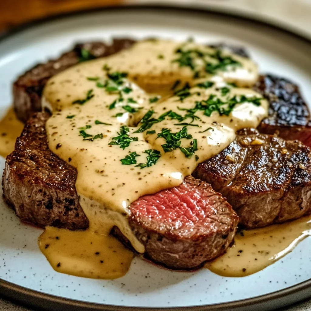 Juicy Steak with Creamy Garlic Sauce Recipe