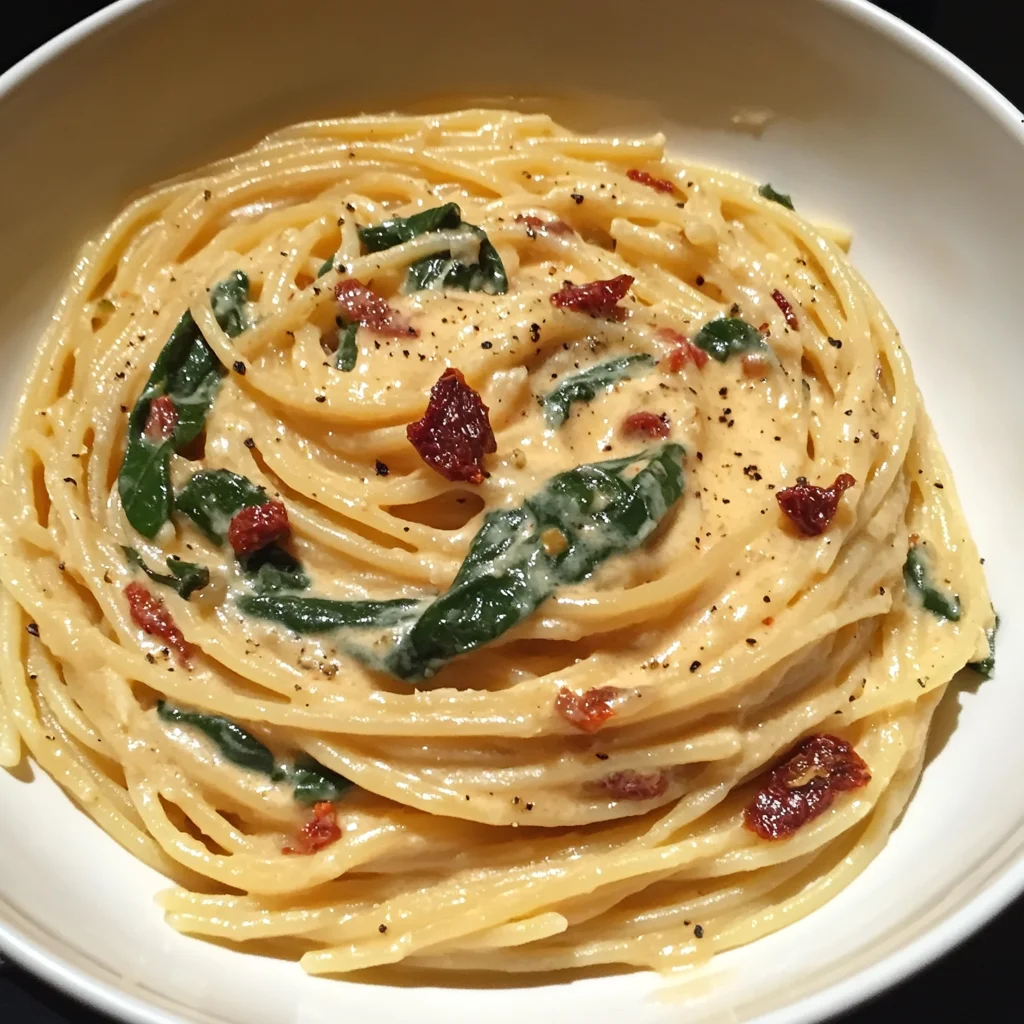 Spaghetti and Spinach with Sun-Dried Tomato Cream Sauce Recipe